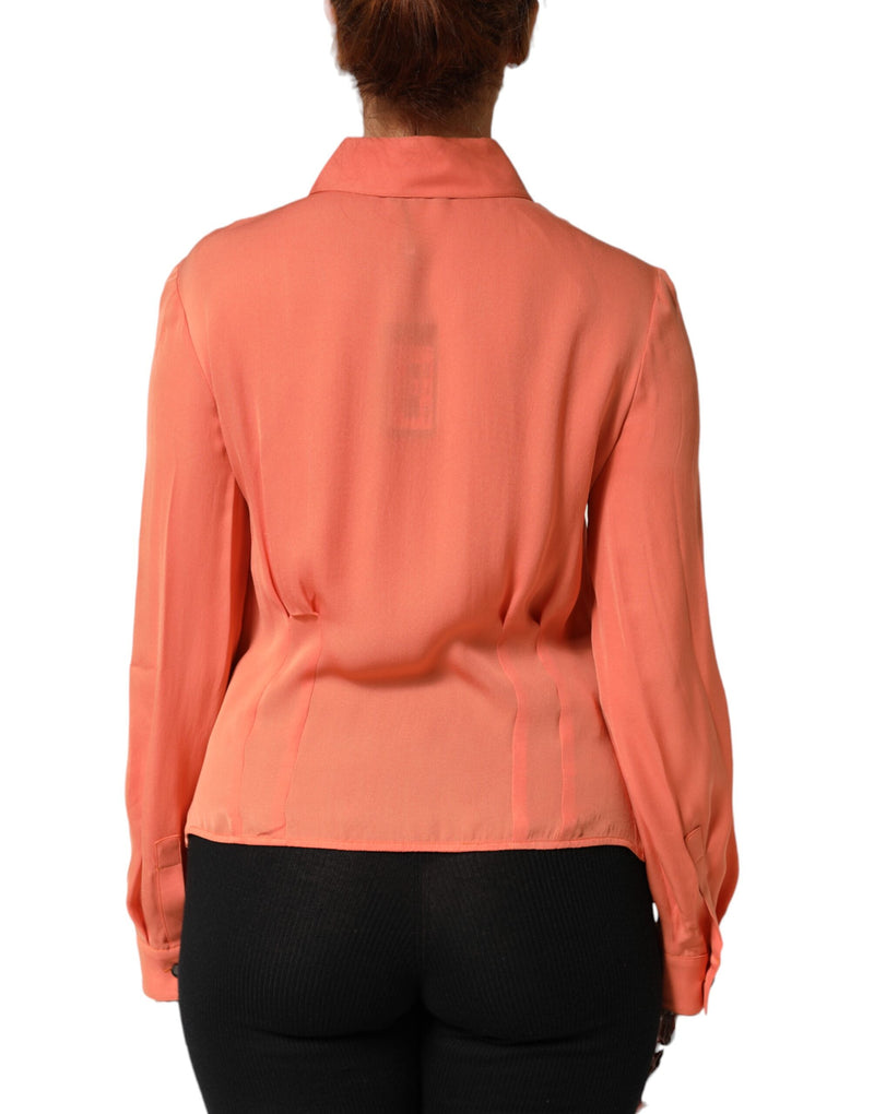 Emporio Armani Orange Collared Button Down Long Sleeve Top