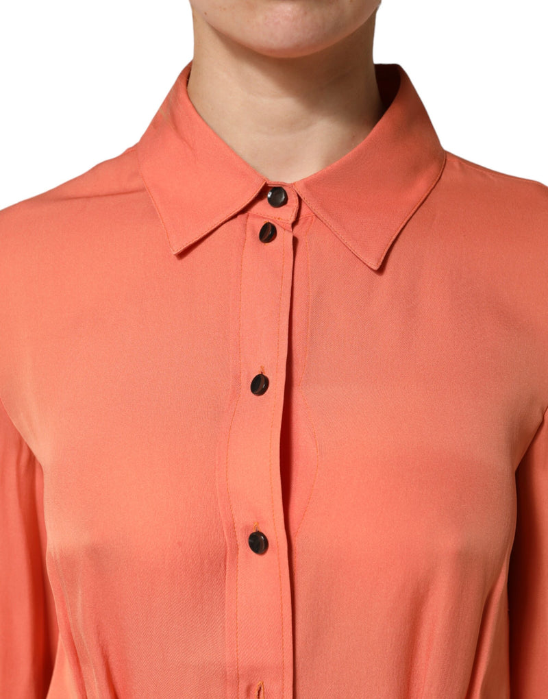 Emporio Armani Orange Collared Button Down Long Sleeve Top
