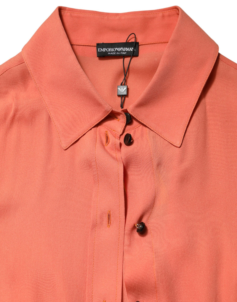 Emporio Armani Orange Collared Button Down Long Sleeve Top
