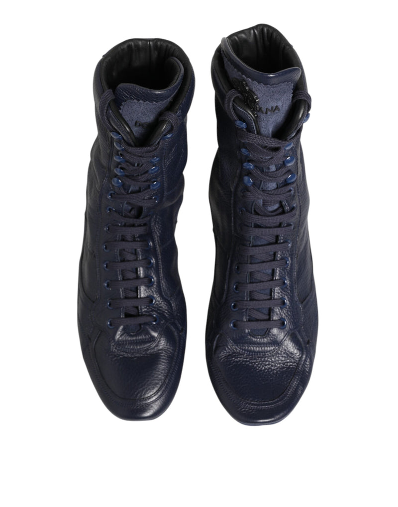 Dolce & Gabbana Bottes Mi-Mollet en Cuir de Cerf Bleu Foncé