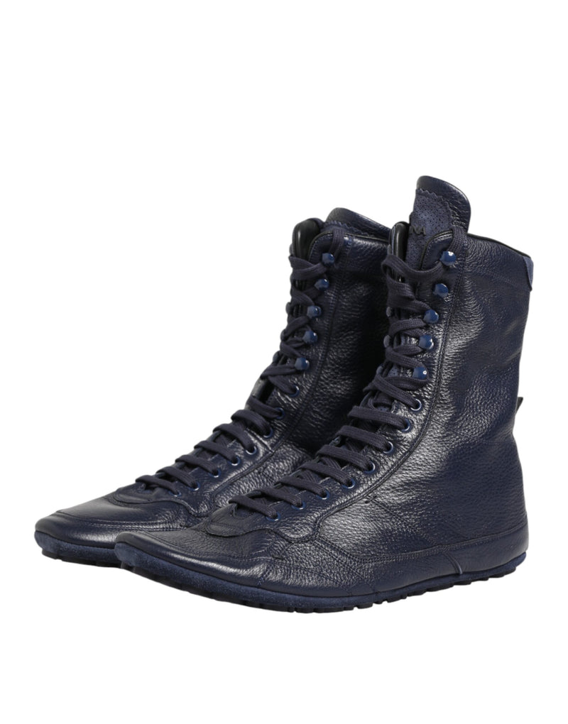 Dolce & Gabbana Bottes Mi-Mollet en Cuir de Cerf Bleu Foncé