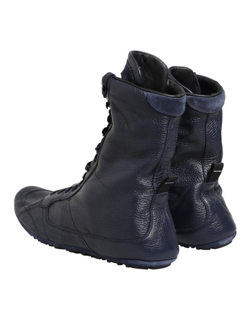 Dolce & Gabbana Bottes Mi-Mollet en Cuir de Cerf Bleu Foncé