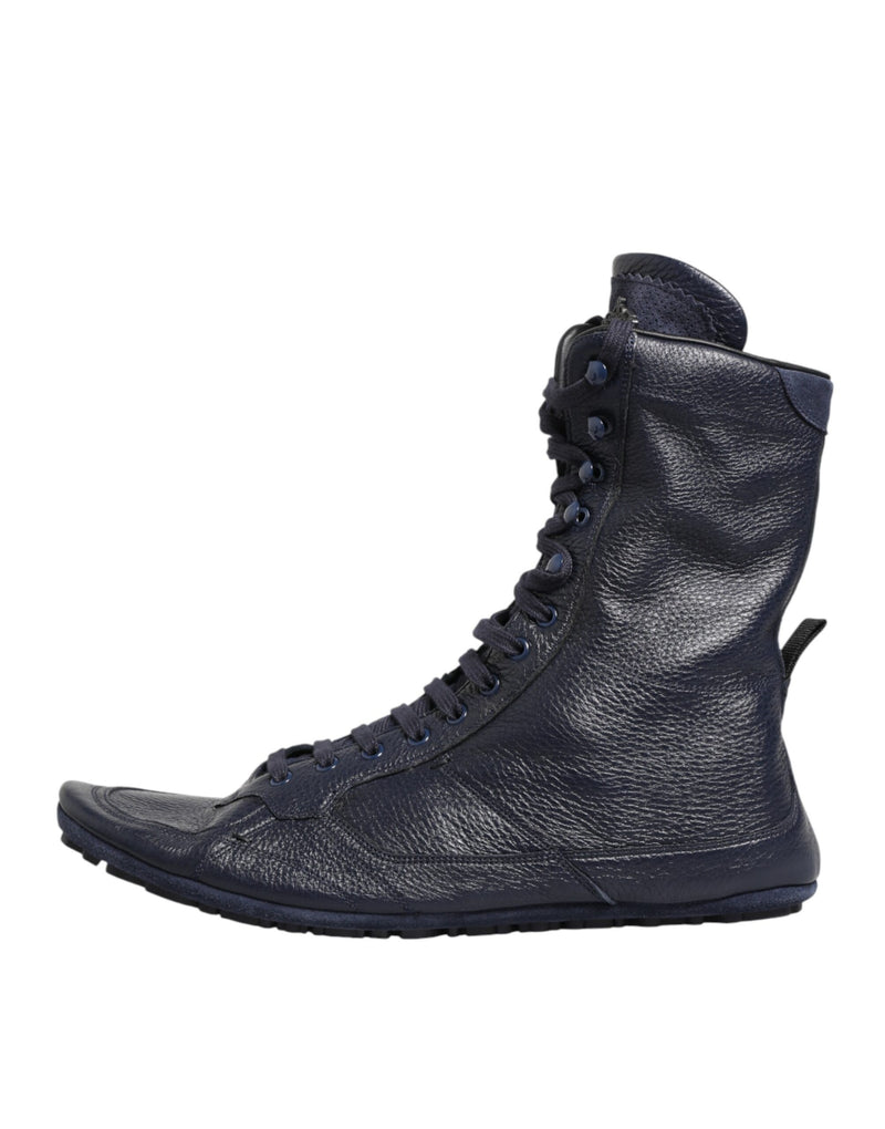 Dolce & Gabbana Bottes Mi-Mollet en Cuir de Cerf Bleu Foncé