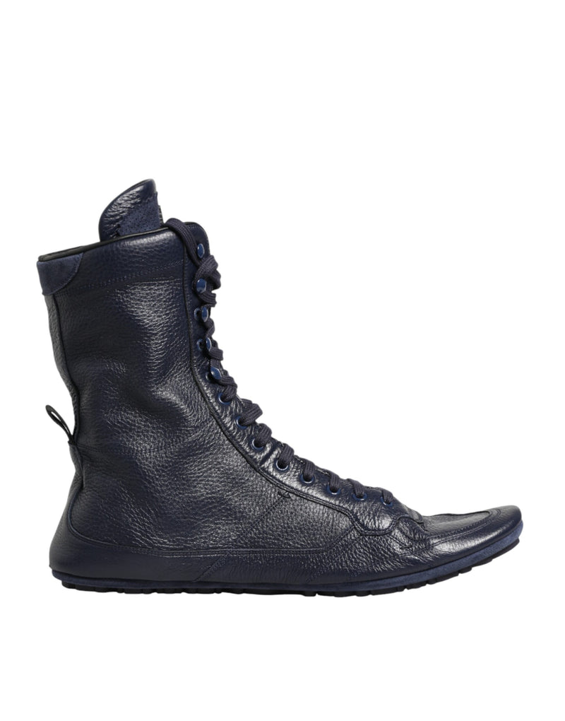 Dolce & Gabbana Bottes Mi-Mollet en Cuir de Cerf Bleu Foncé