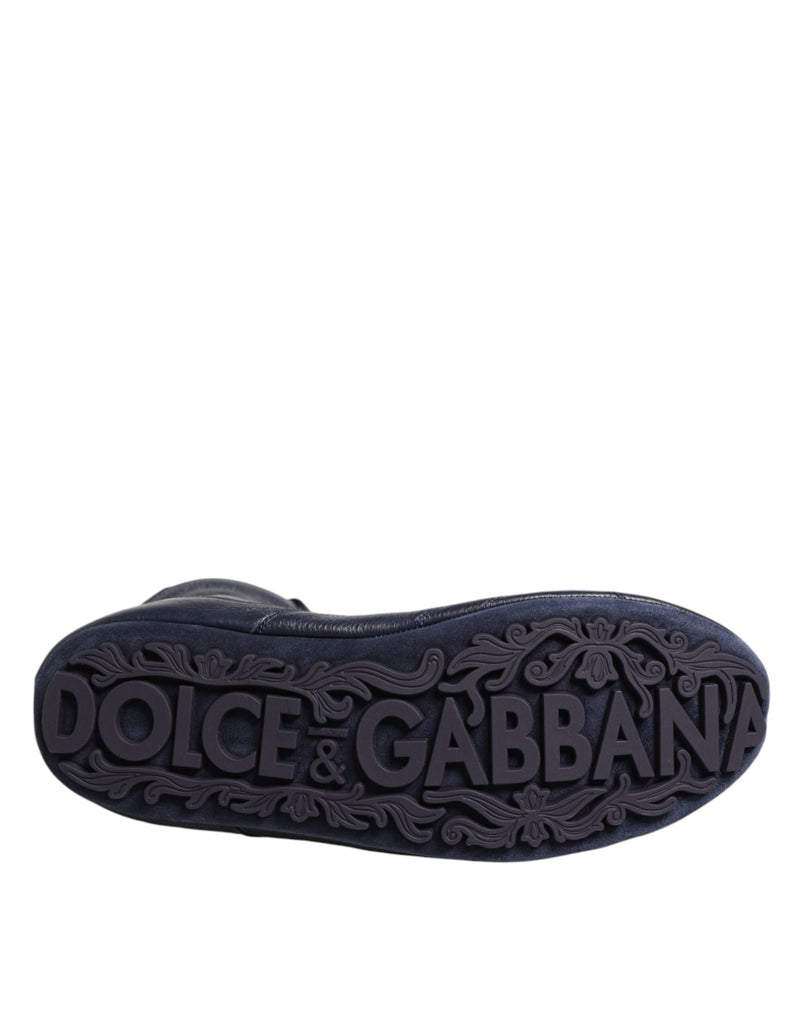 Dolce & Gabbana Bottes Mi-Mollet en Cuir de Cerf Bleu Foncé