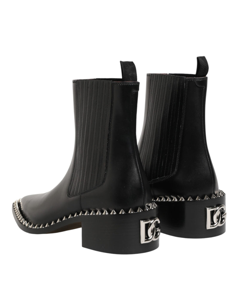 Dolce & Gabbana Black Studded Chelsea Short Ankle Boots