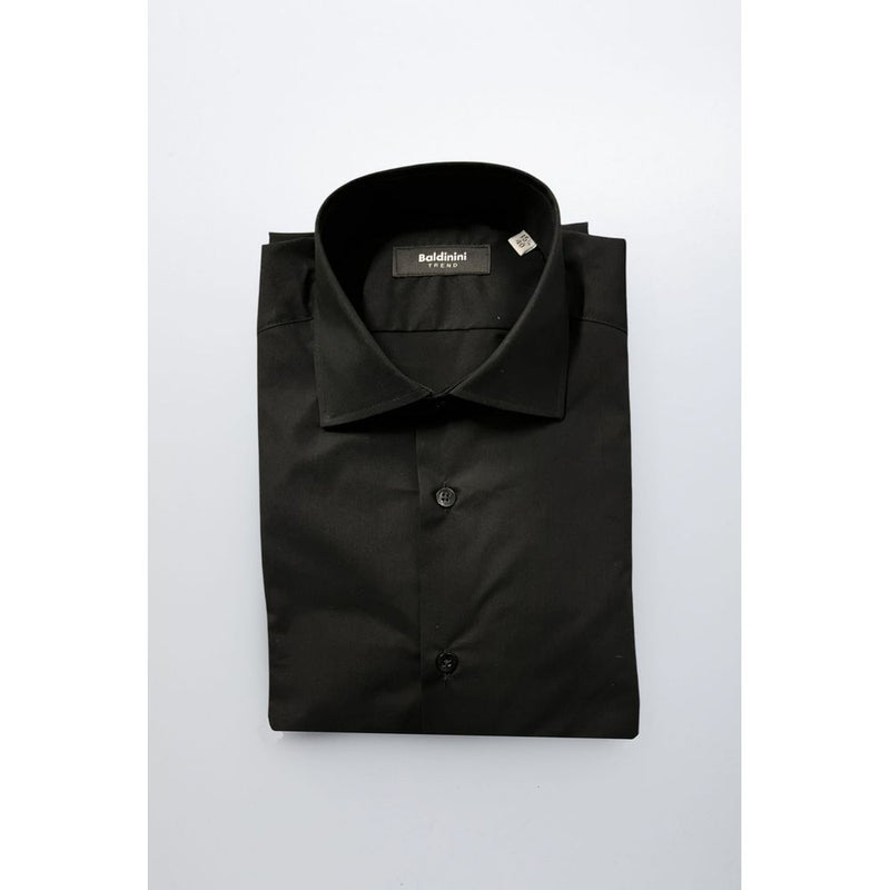 Baldinini Trend Black Cotton Shirt - Slim Fit with French Collar