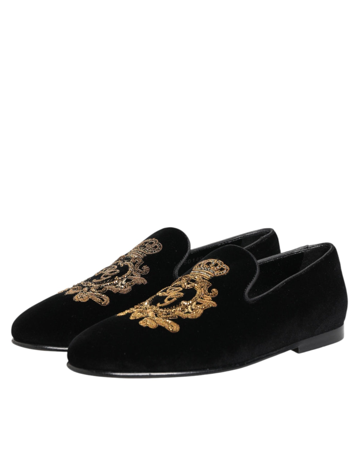 Dolce & Gabbana Black Velvet Gold Crown Men's Loafers
