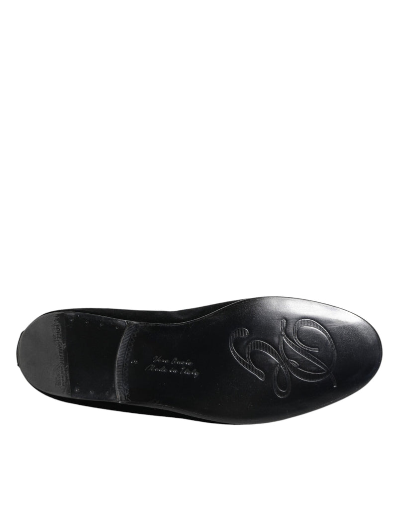 Dolce & Gabbana Black Velvet Gold Crown Men's Loafers