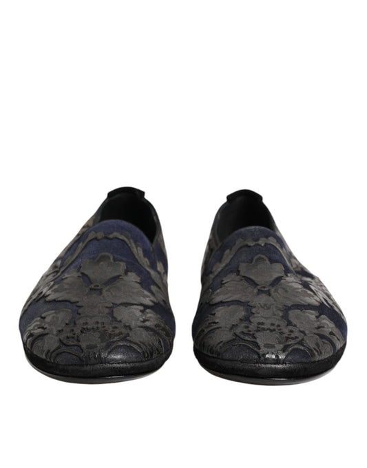 Dolce & Gabbana Black Jacquard Leather Slip On Loafers