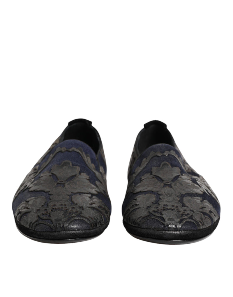 Dolce & Gabbana Black Jacquard Leather Slip On Loafers