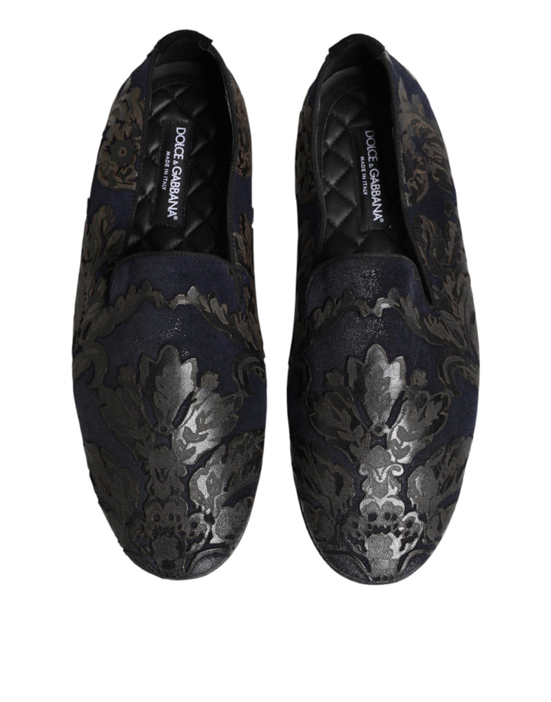 Dolce & Gabbana Black Jacquard Leather Slip On Loafers