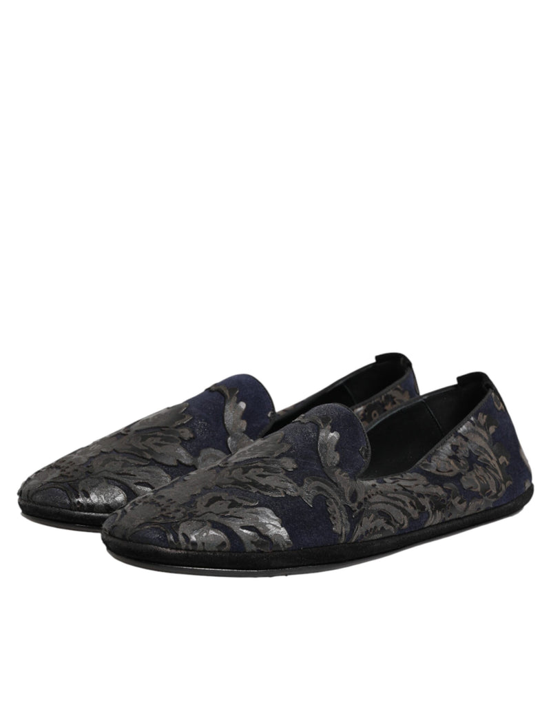 Dolce & Gabbana Black Jacquard Leather Slip On Loafers