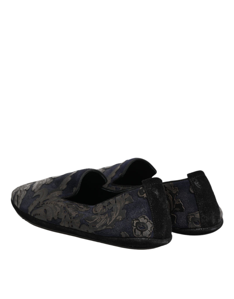 Dolce & Gabbana Black Jacquard Leather Slip On Loafers
