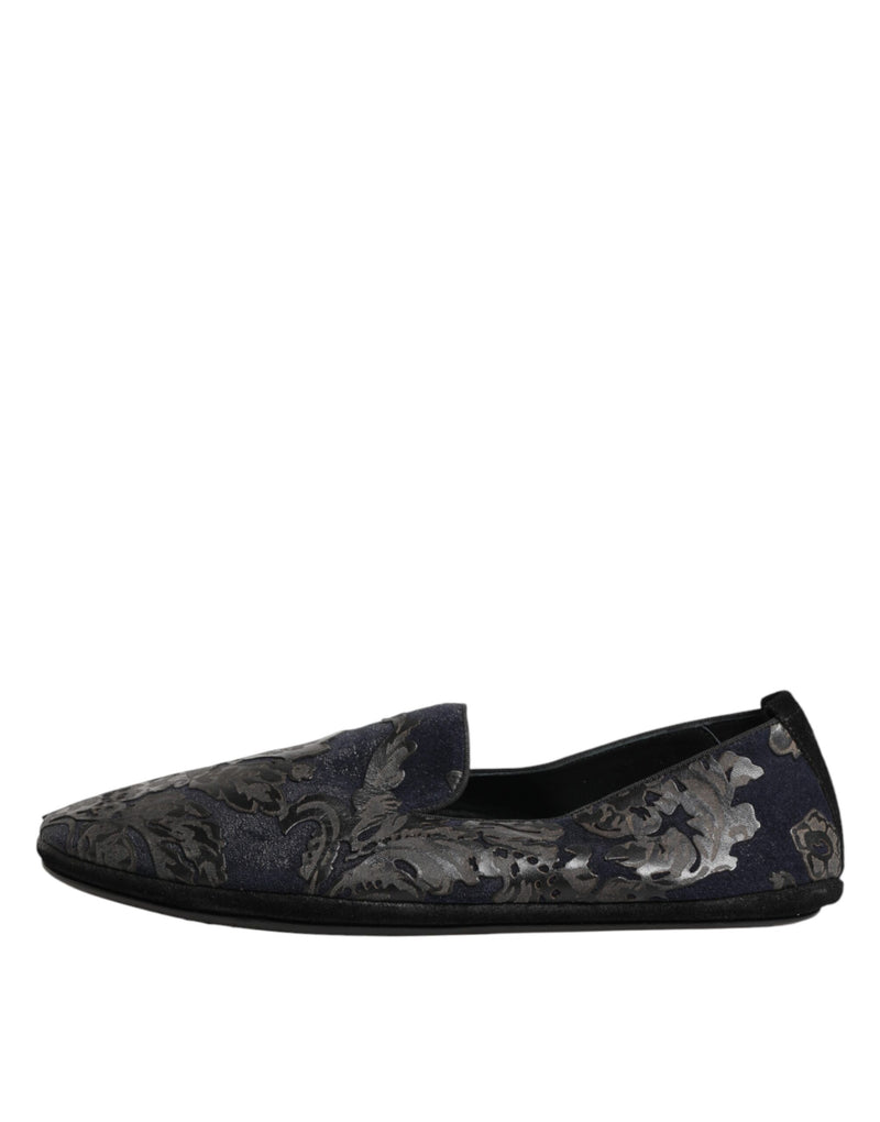 Dolce & Gabbana Black Jacquard Leather Slip On Loafers