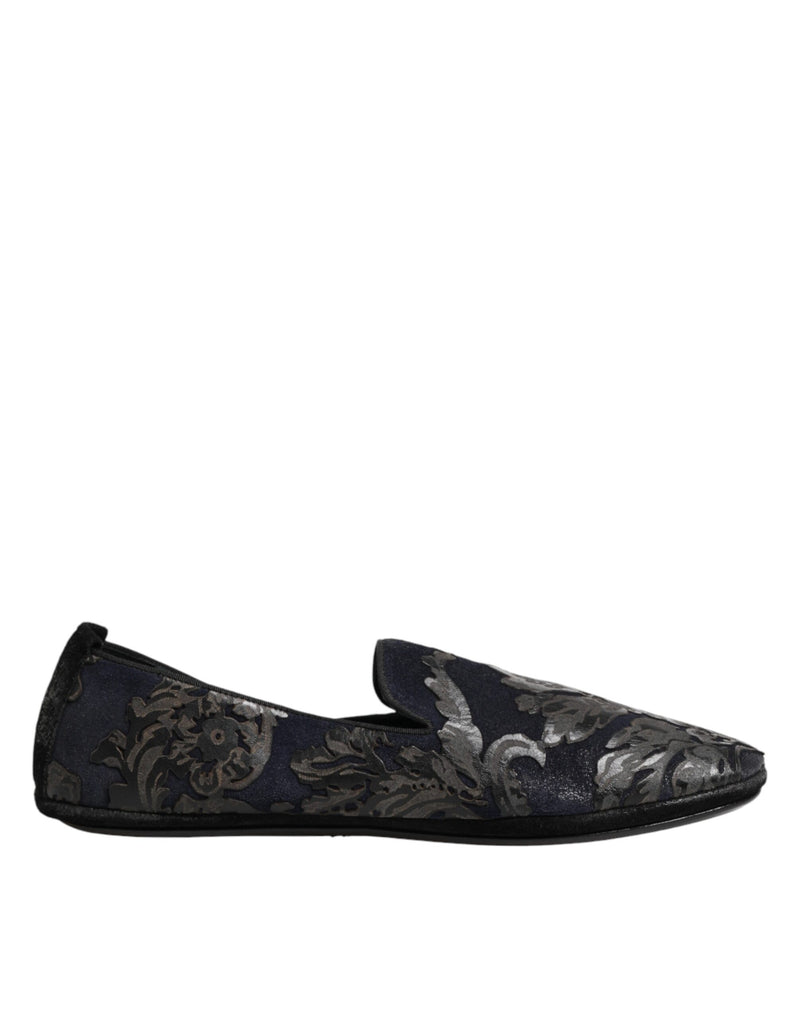 Dolce & Gabbana Black Jacquard Leather Slip On Loafers