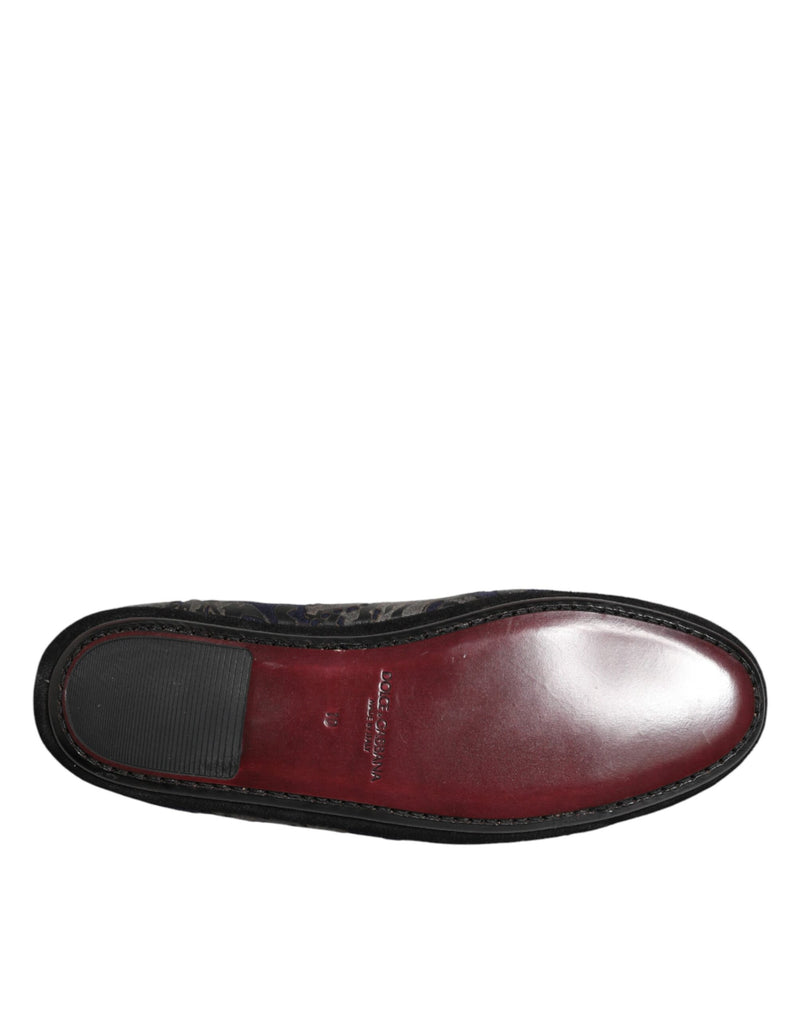 Dolce & Gabbana Black Jacquard Leather Slip On Loafers