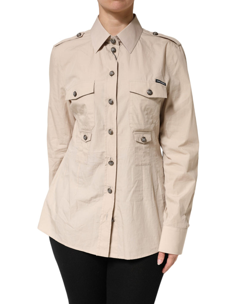 Dolce & Gabbana Chemise Longue à Col Beige en Coton