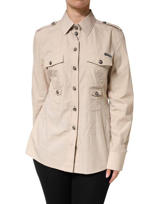 Dolce & Gabbana Chemise Beige à Col Longue en Coton