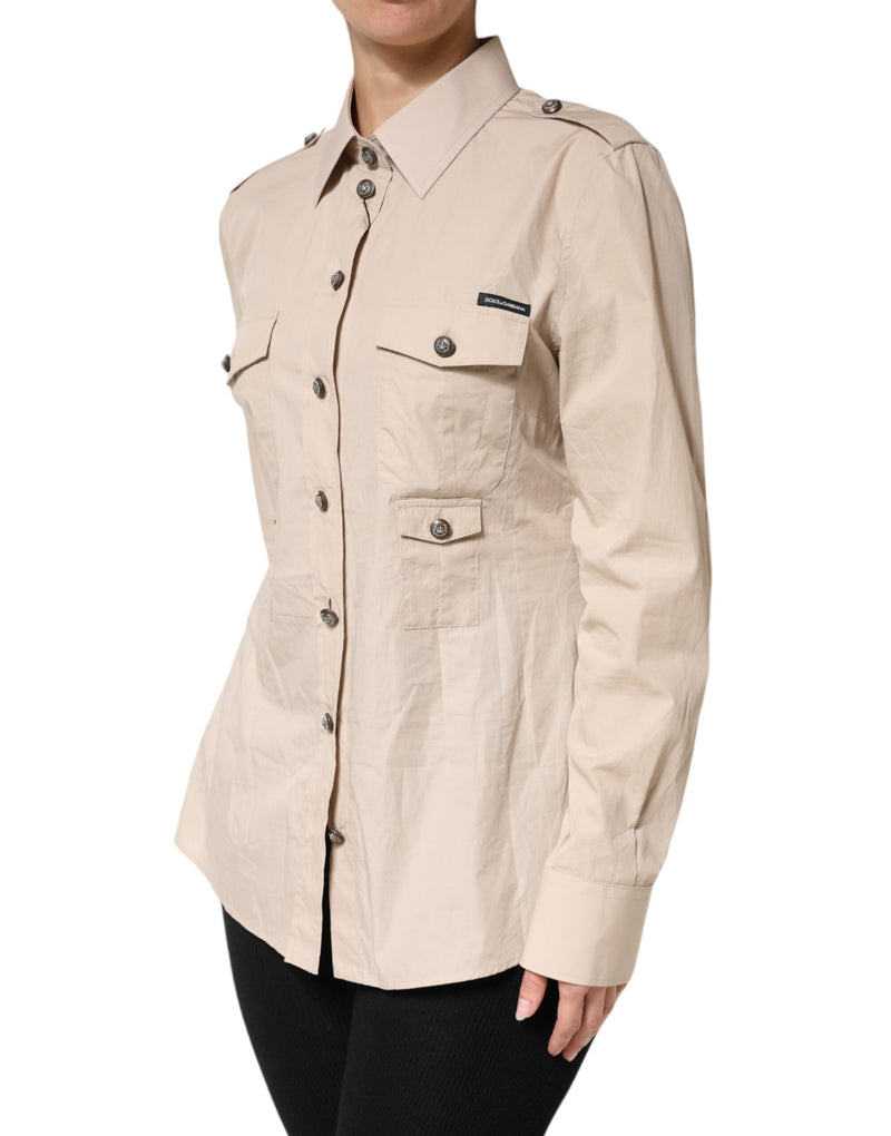 Dolce & Gabbana Chemise Longue à Col Beige en Coton