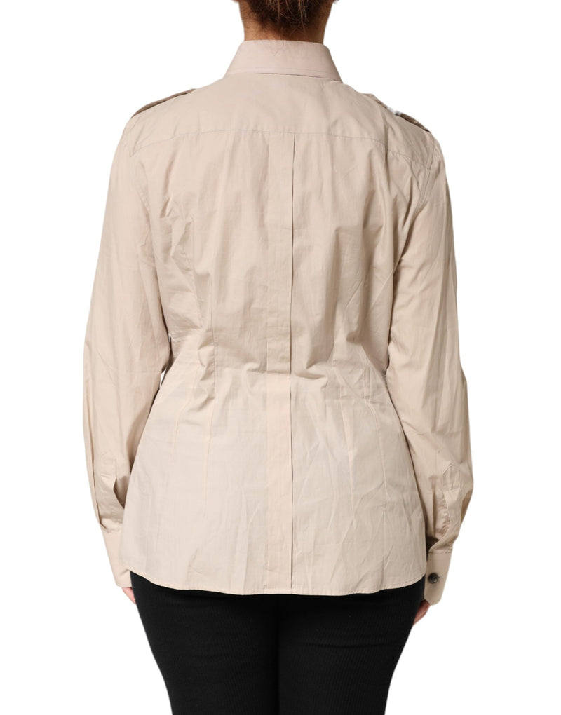 Dolce & Gabbana Chemise Longue à Col Beige en Coton
