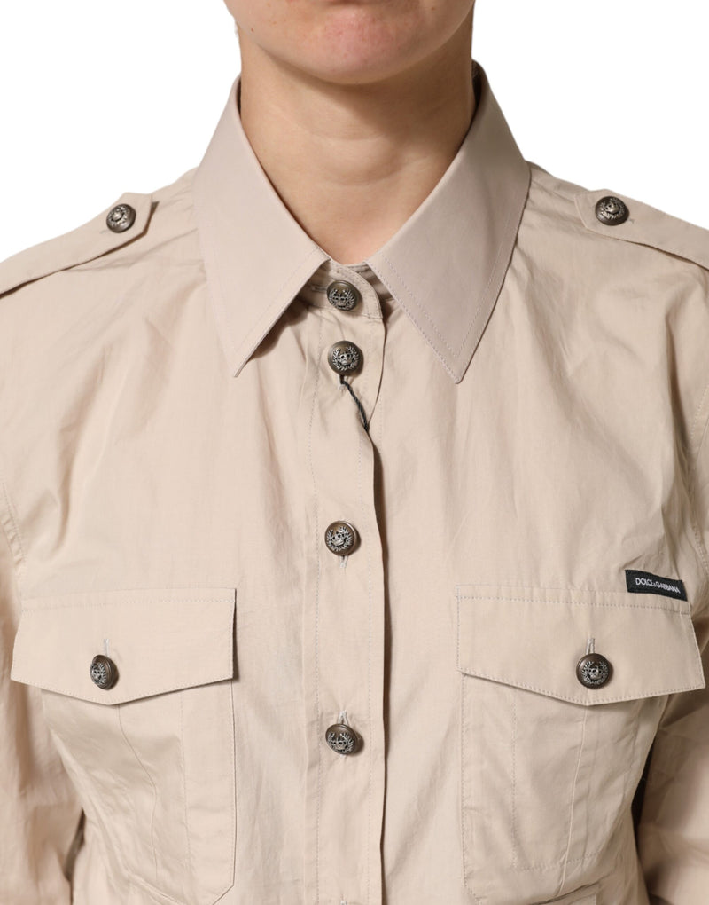 Dolce & Gabbana Chemise Longue à Col Beige en Coton