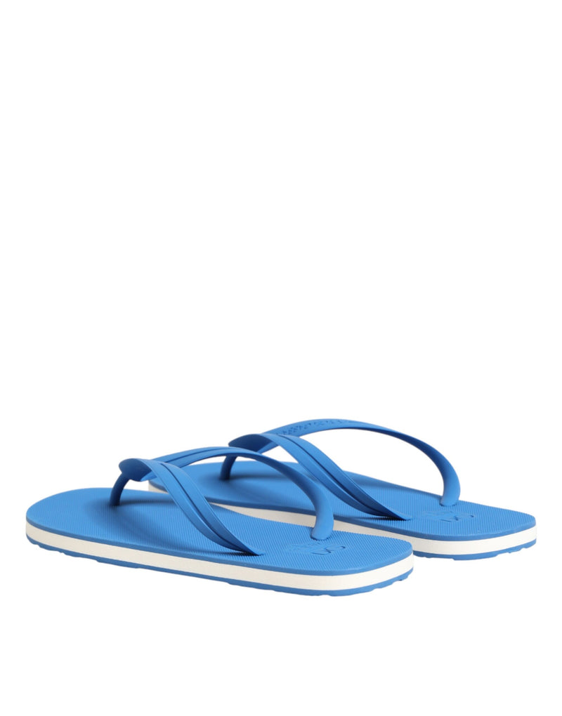 Dolce & Gabbana Blue White Logo Beachwear Flats Slipper Shoes