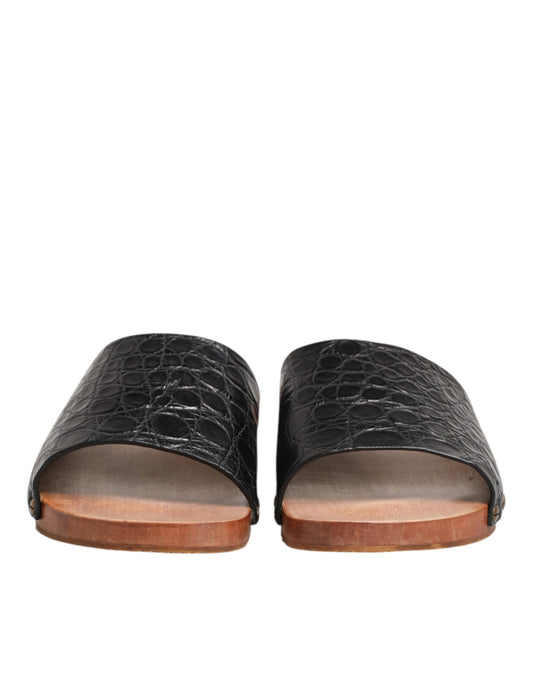 Dolce & Gabbana Black Brown Leather Slides for Men