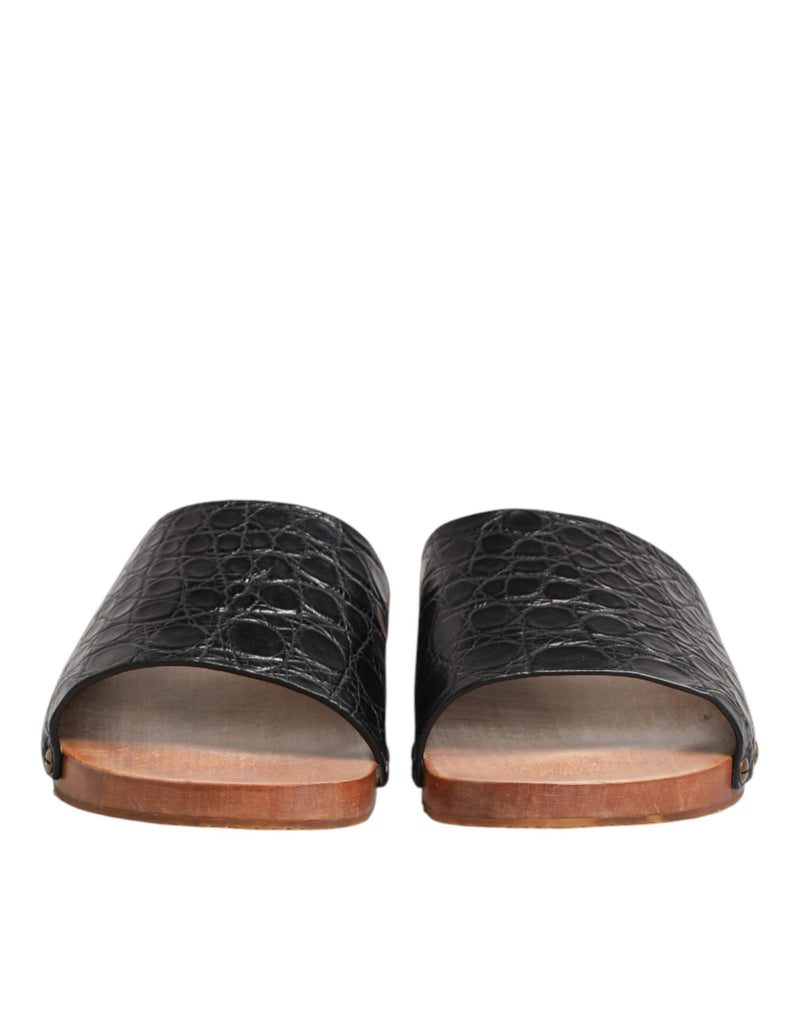 Dolce & Gabbana Black Brown Leather Slides for Men