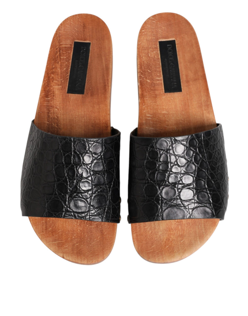 Dolce & Gabbana Black Brown Leather Slides for Men