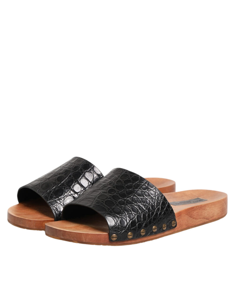 Dolce & Gabbana Black Brown Leather Slides for Men