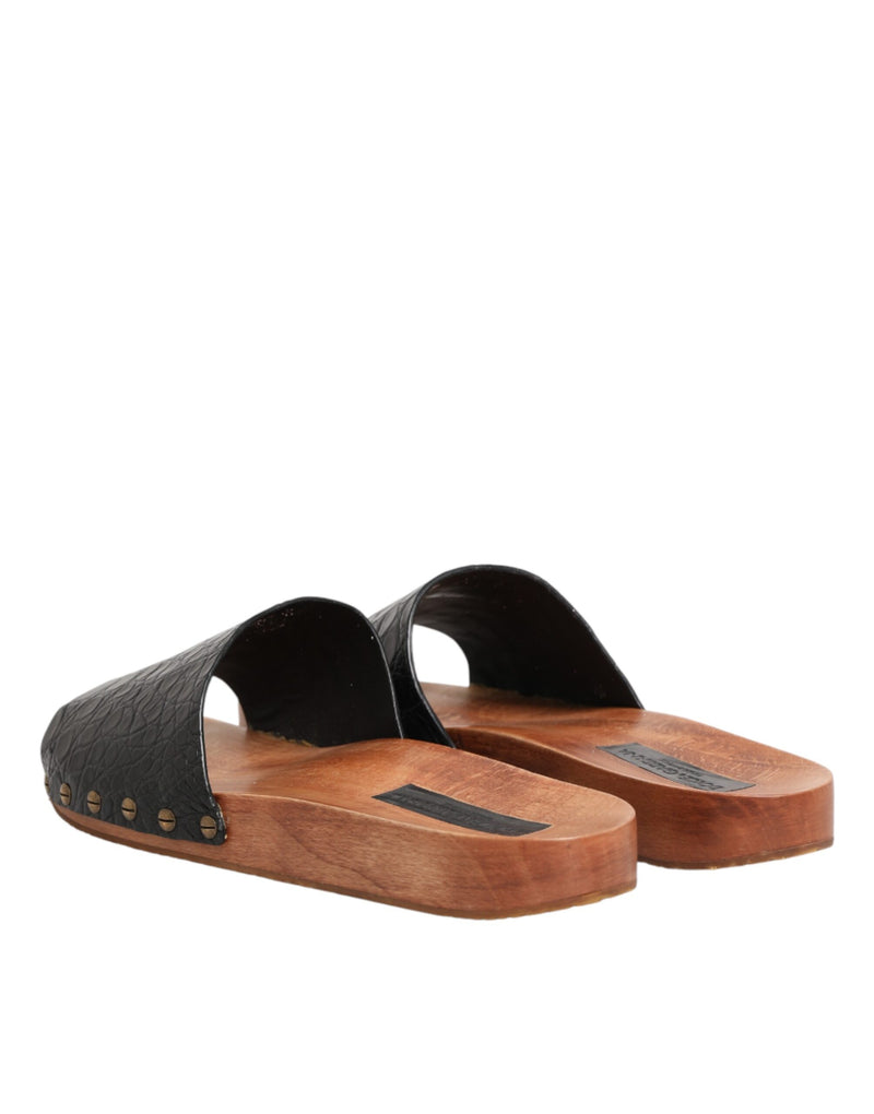 Dolce & Gabbana Black Brown Leather Slides for Men