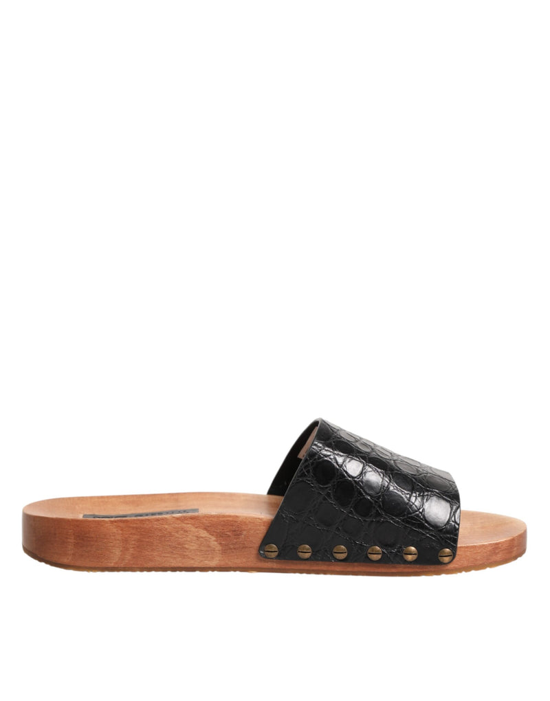 Dolce & Gabbana Black Brown Leather Slides for Men