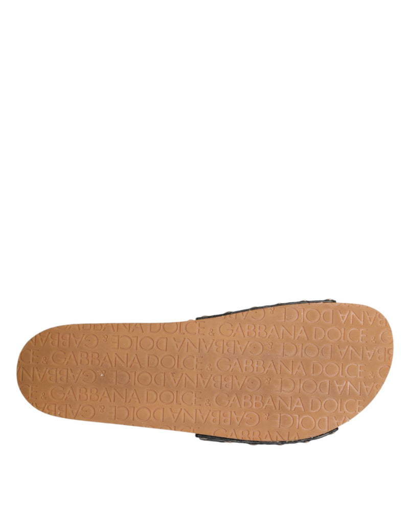 Dolce & Gabbana Black Brown Leather Slides for Men