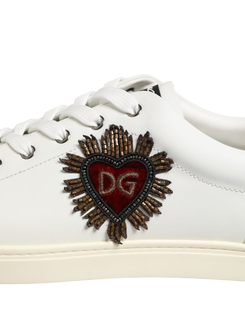 Dolce & Gabbana White Leather Heart Embellished Sneakers