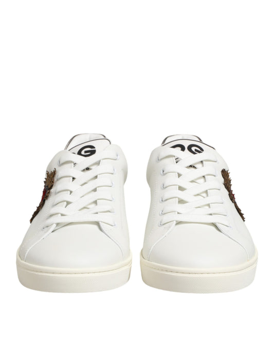 Dolce & Gabbana Sneakers en Cuir Blanc avec Ornements en Cœur
