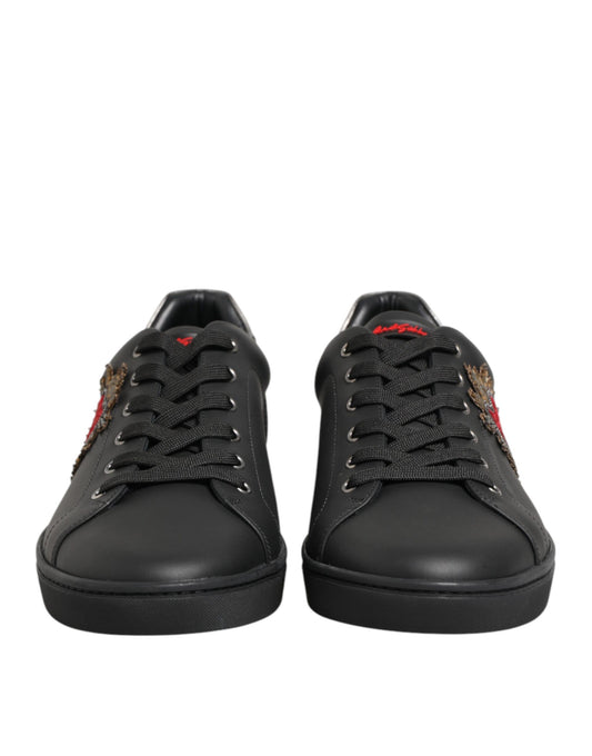 Dolce & Gabbana Sneakers en Cuir Noir avec Embellissements en Forme de Cœur