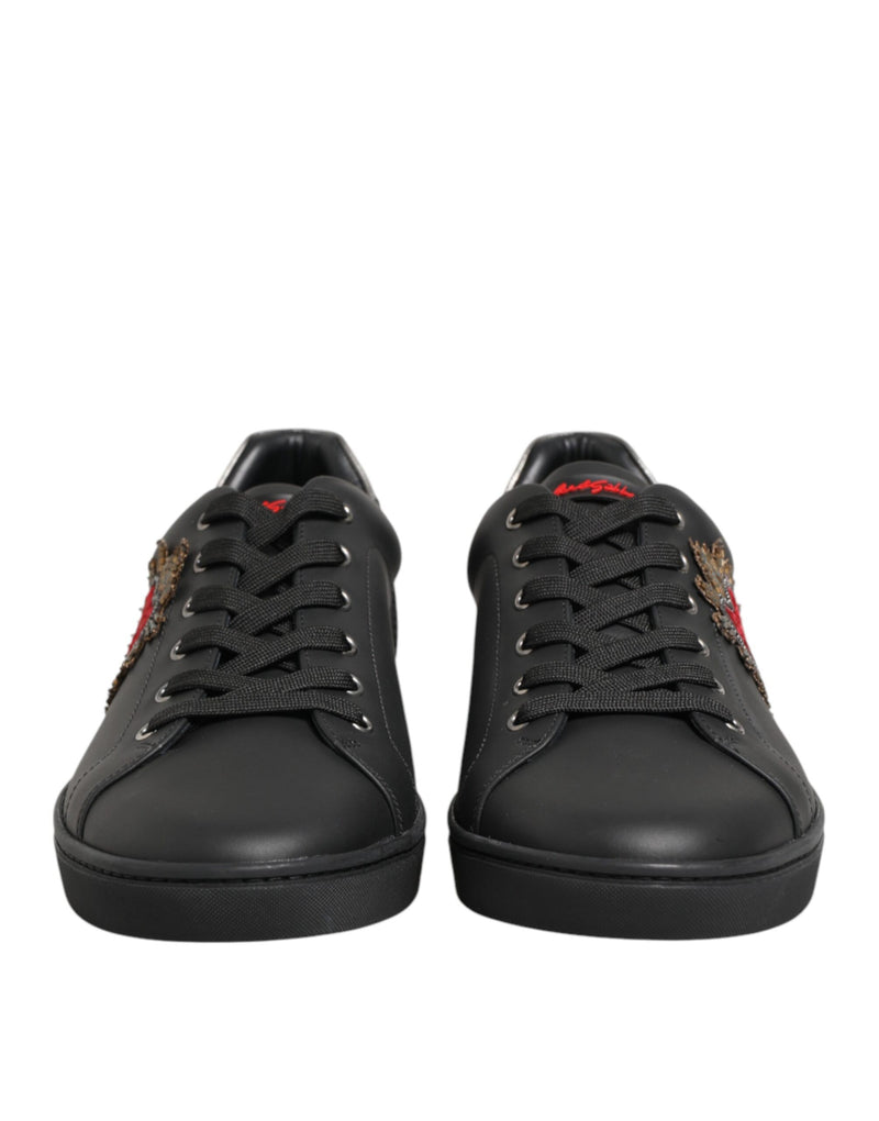 Dolce & Gabbana Sneakers en Cuir Noir avec Embellissements en Forme de Cœur