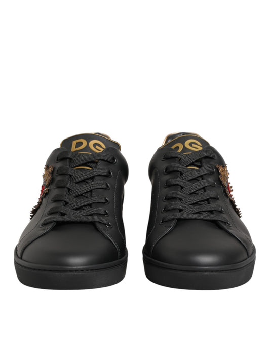 Dolce & Gabbana Sneakers en Cuir Noir avec Cœur Embelli