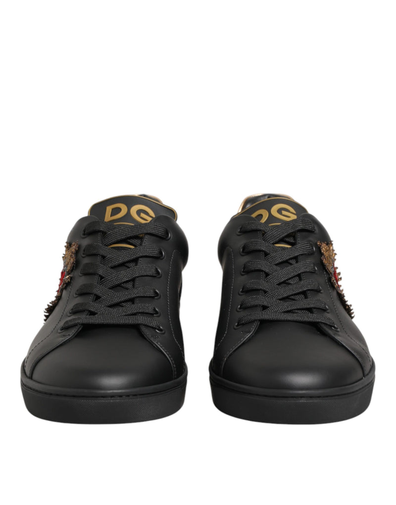 Dolce & Gabbana Sneakers en Cuir Noir avec Cœur Embelli