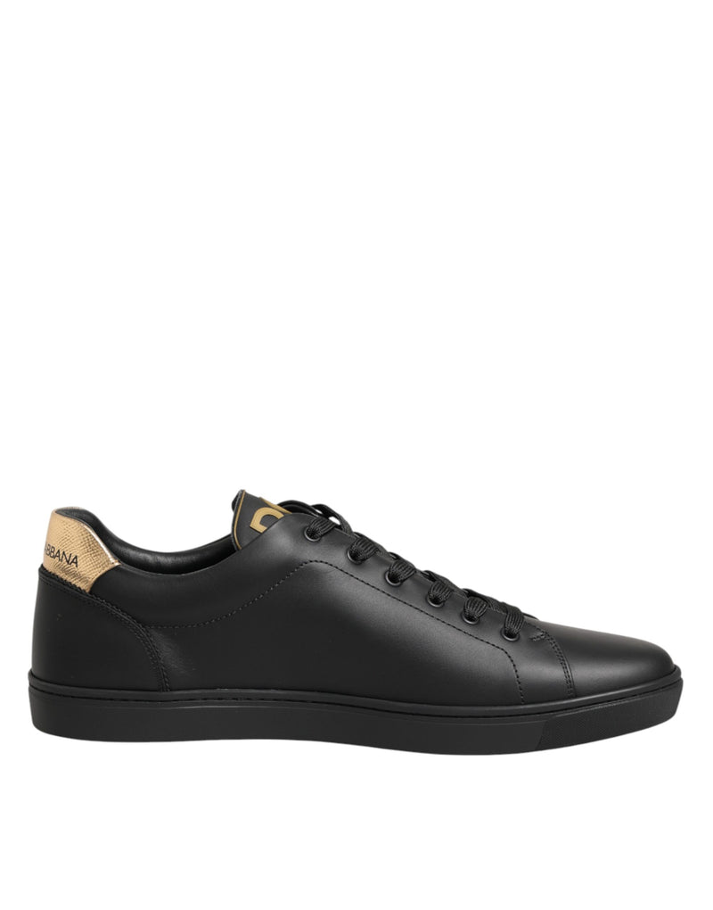Dolce & Gabbana Sneakers en Cuir Noir avec Cœur Embelli