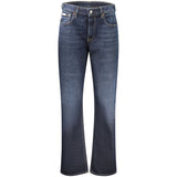 Calvin Klein Blue Cotton High-Rise Straight Wide Leg Jeans