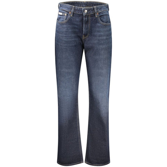Calvin Klein Blue Cotton High-Rise Straight Wide Leg Jeans