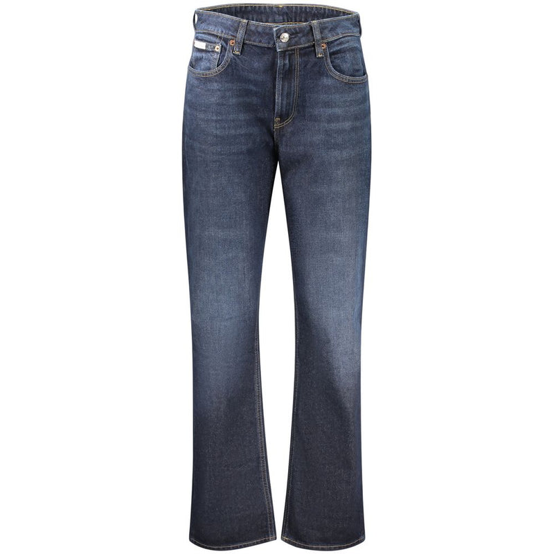 Calvin Klein Blue Cotton High-Rise Straight Wide Leg Jeans