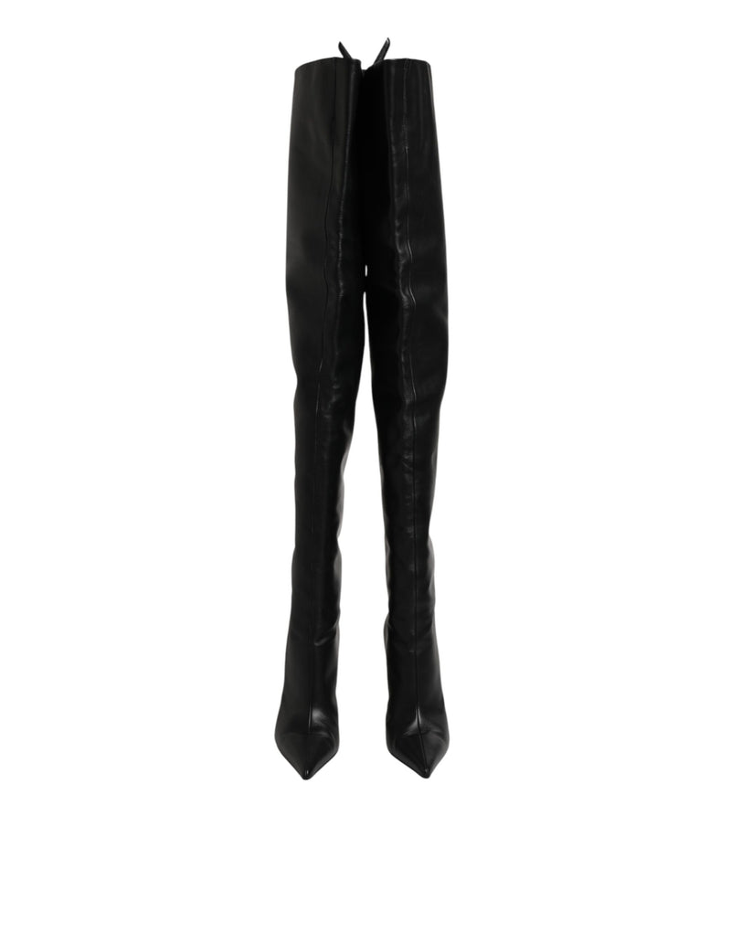 Dolce & Gabbana Black Leather Stiletto Knee High Boots