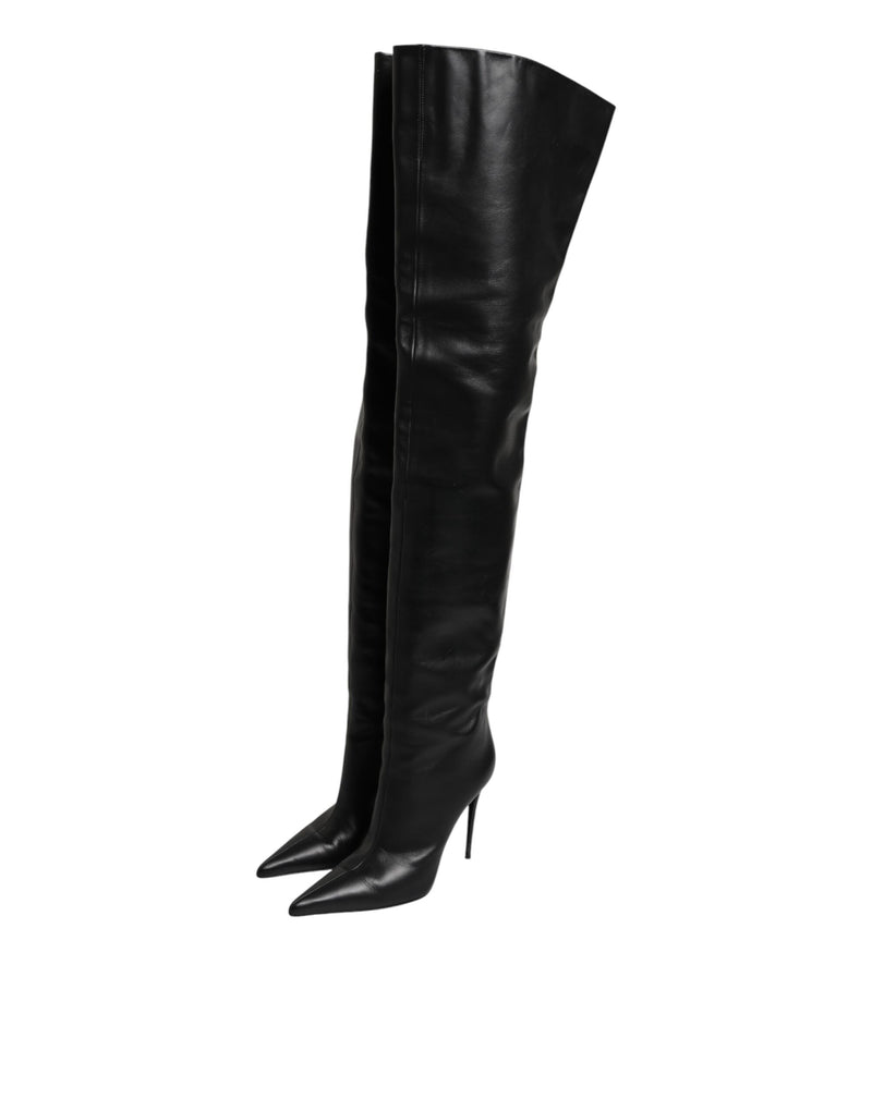 Dolce & Gabbana Black Leather Stiletto Knee High Boots