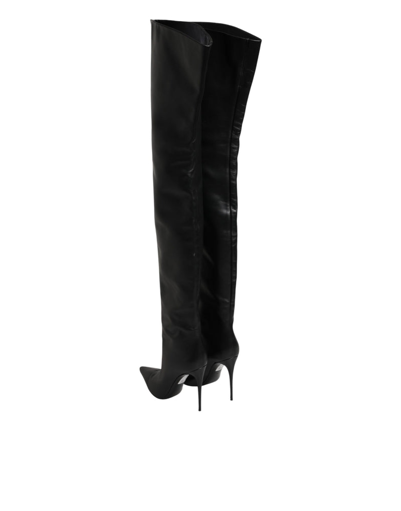 Dolce & Gabbana Black Leather Stiletto Knee High Boots