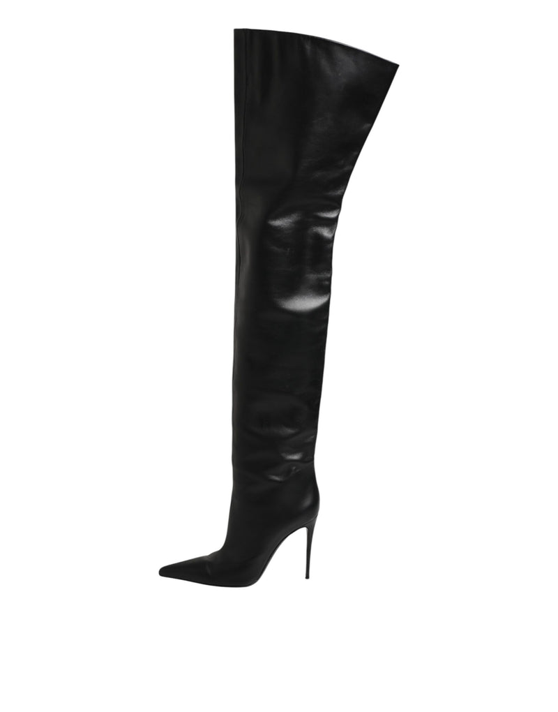 Dolce & Gabbana Black Leather Stiletto Knee High Boots