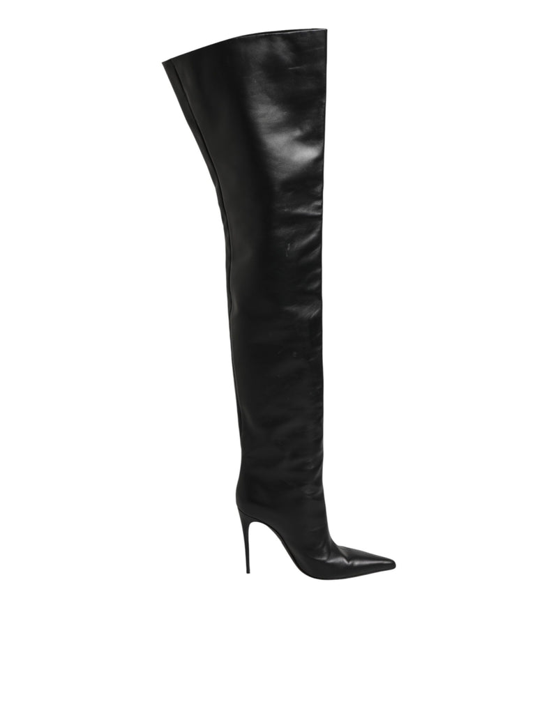 Dolce & Gabbana Black Leather Stiletto Knee High Boots