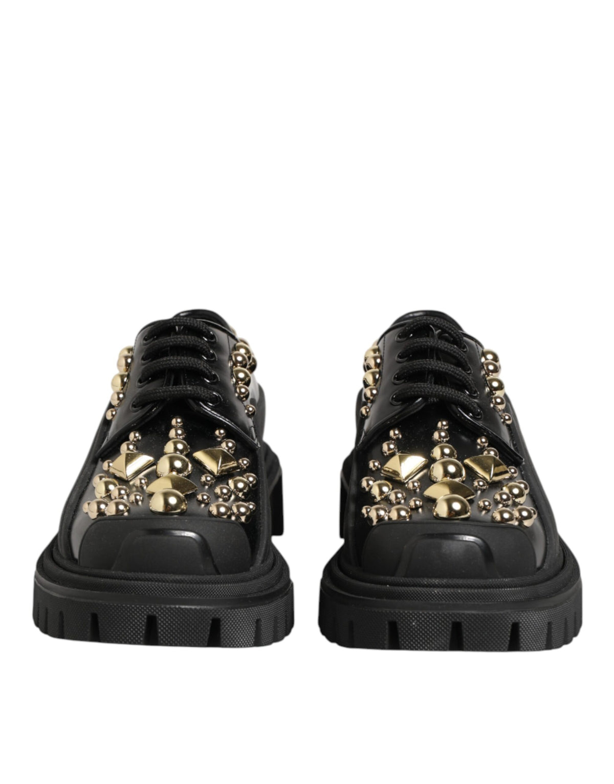 Dolce & Gabbana Derby Shoes en Cuir Noir avec Cristaux Bijoux
